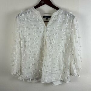 Alice Blue Embroidered Blouses Size 1X White